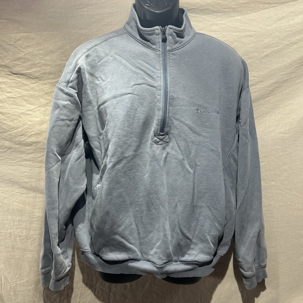 Columbia Mens Medium Quarter Zip Sweatshirt Blue Gray Fleece Pullover Outdoor
